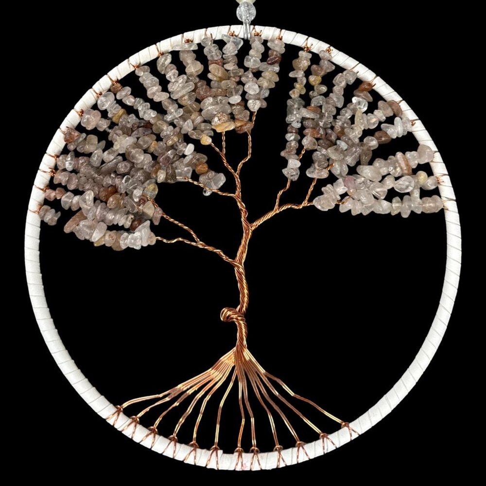 Clear Quartz golden rutile tree of life wire wrapped Dream sun catcher NEW